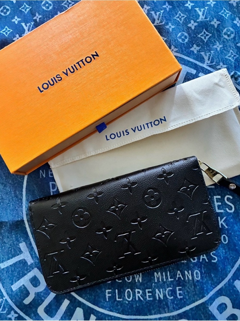 Louis Vuitton Black Monogram Embossed Zipper Wallet